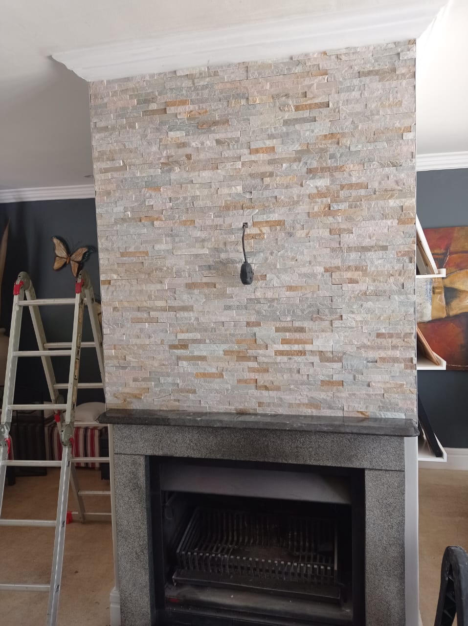 Feature wall tiling — stacked stone fireplace surround